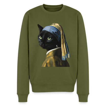 Das Mädchen mit dem Perlenohrring… aber es ist eine Katze |  Männer Premium Pullover - Khaki