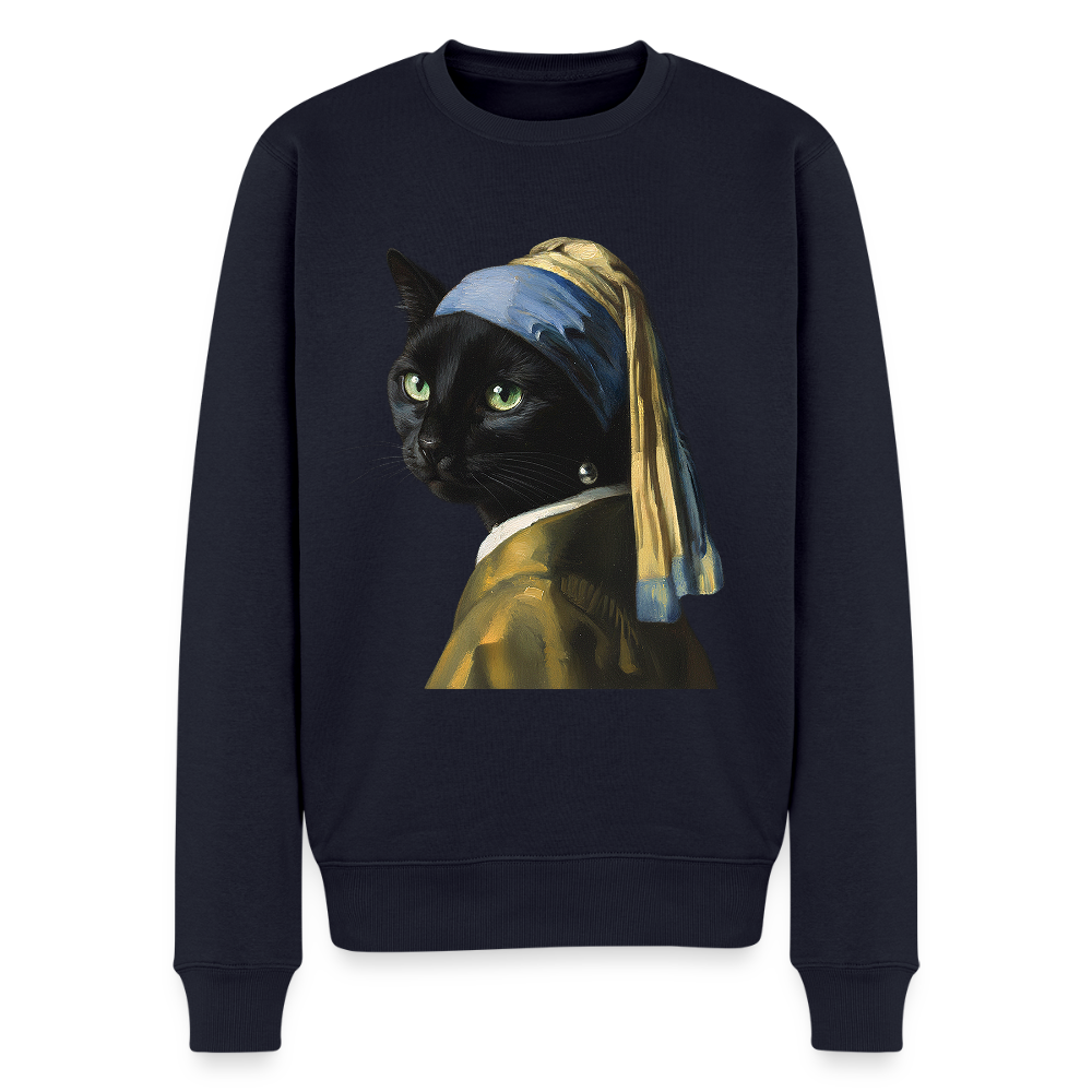 Das Mädchen mit dem Perlenohrring… aber es ist eine Katze |  Männer Premium Pullover - Navy