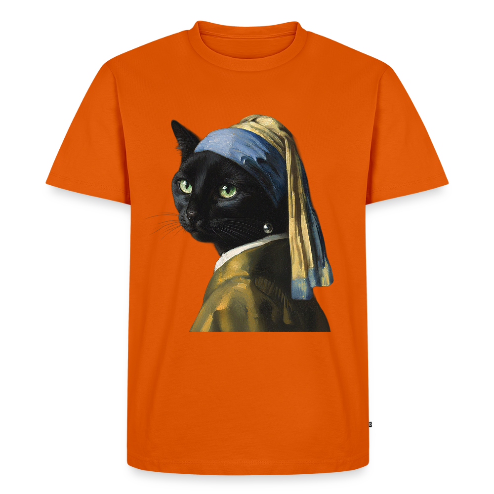 Das Mädchen mit dem Perlenohrring… aber es ist eine Katze | Männer Premium T-Shirt - Orange 