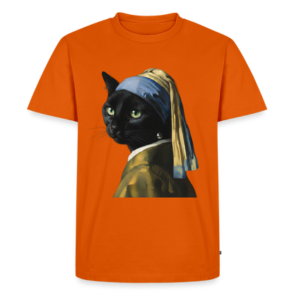 Das Mädchen mit dem Perlenohrring… aber es ist eine Katze | Männer Premium T-Shirt - Orange 