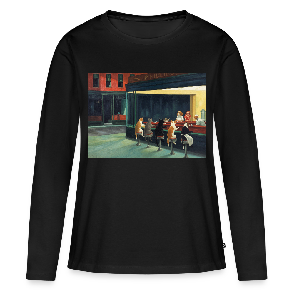 Wenn Hopper Katzen gemalt hätte | Frauen Premium Bio Langarmshirt - Schwarz