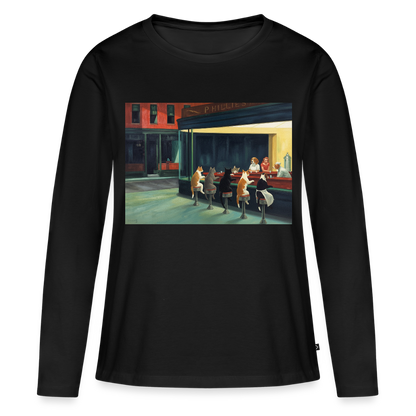 Wenn Hopper Katzen gemalt hätte | Frauen Premium Bio Langarmshirt - Schwarz