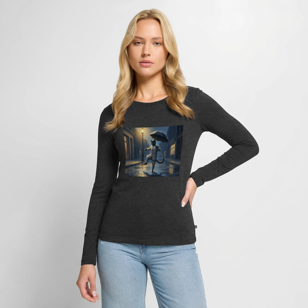 Krümel tanzt im Regen | Frauen Premium Bio Langarmshirt - Anthrazit meliert
