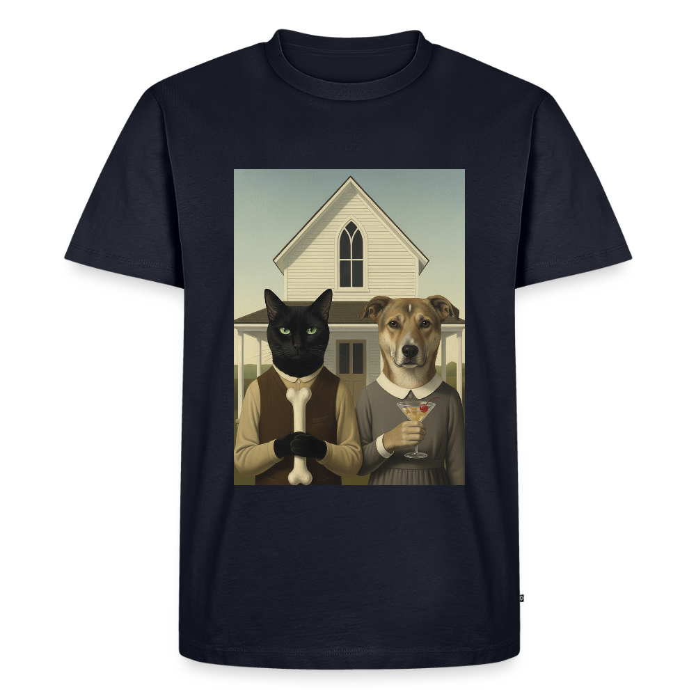 American Gothic… aber mit Katze und Hund | Männer Premium T-Shirt - Navy