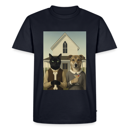 American Gothic… aber mit Katze und Hund | Männer Premium T-Shirt - Navy