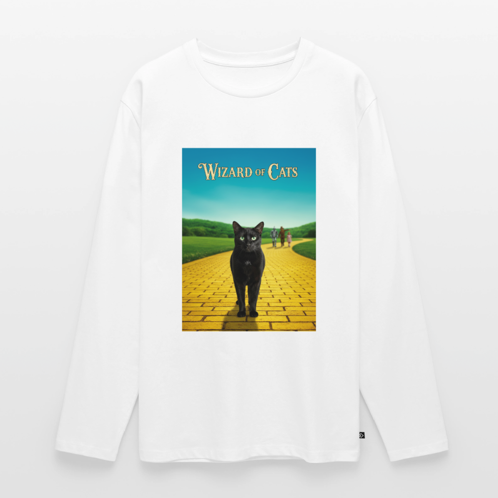 Wizard of Cats – Der gelbe Weg gehört Krümel | Männer Premium Bio Langarmshirt - Weiß