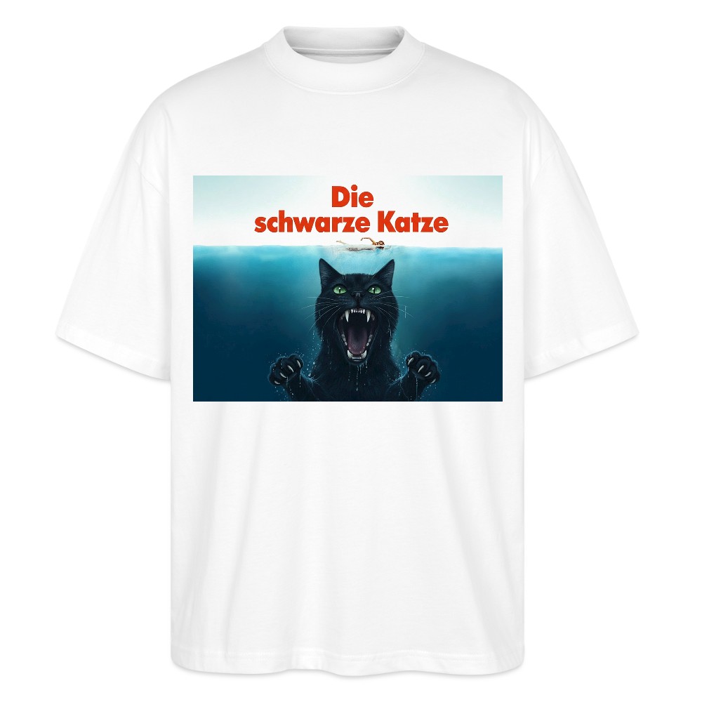 Die schwarze Katze – Krümel taucht auf  | Stanley/Stella Oversized Unisex Bio T-Shirt Blaster - Weiß
