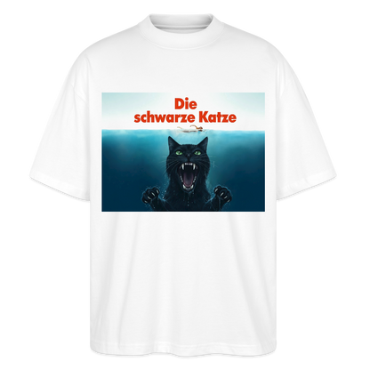 Die schwarze Katze – Krümel taucht auf  | Stanley/Stella Oversized Unisex Bio T-Shirt Blaster - Weiß