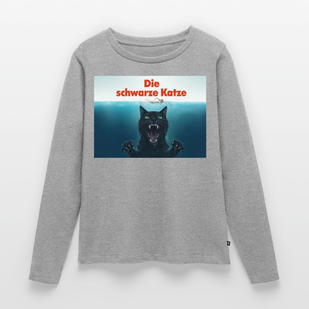 Die schwarze Katze – Krümel taucht auf | Frauen Premium Bio Langarmshirt - Grau meliert