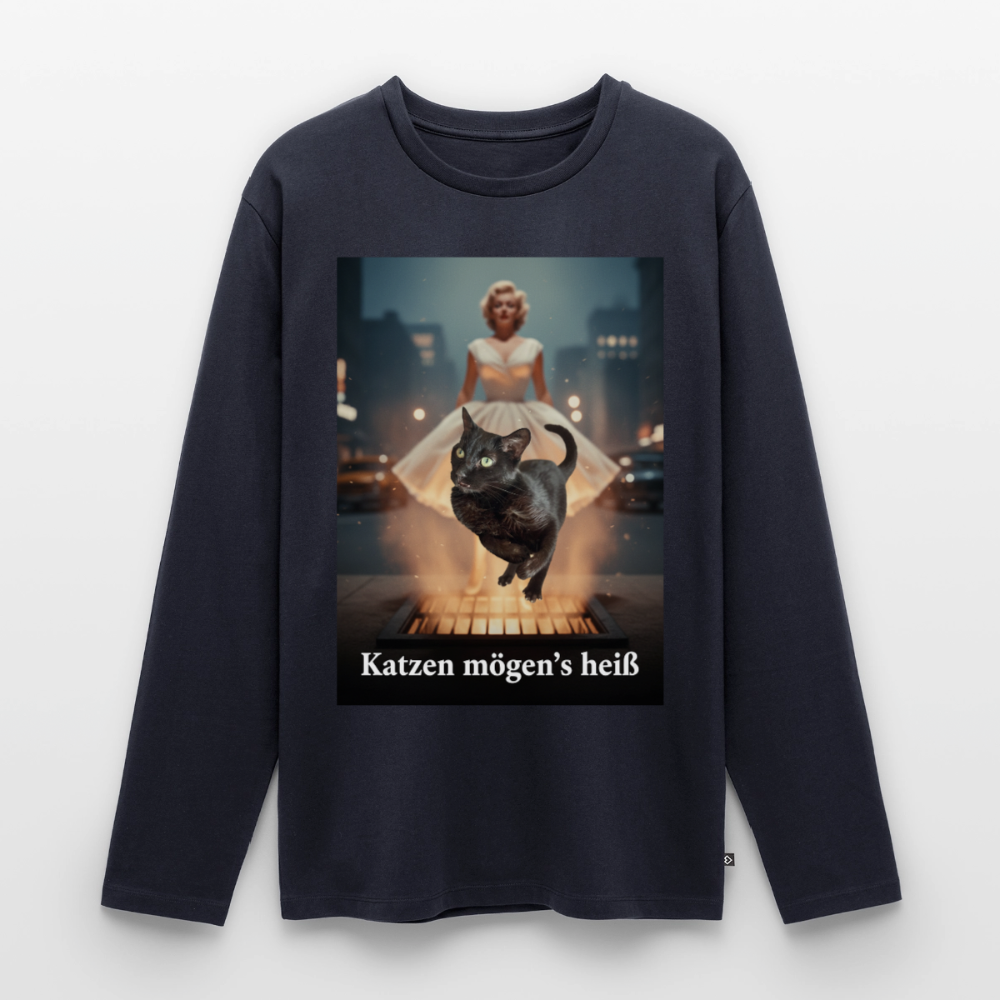 Katzen mögen’s heiß | Männer Premium Bio Langarmshirt - Navy