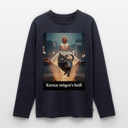 Katzen mögen’s heiß | Männer Premium Bio Langarmshirt - Navy