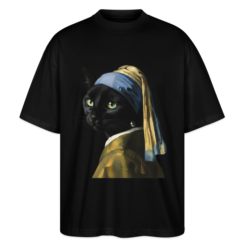Das Mädchen mit dem Perlenohrring… aber es ist eine Katze | Stanley/Stella Oversized Unisex Bio T-Shirt Blaster - Schwarz