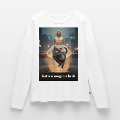 Katzen mögen’s heiß | Frauen Premium Bio Langarmshirt - Weiß