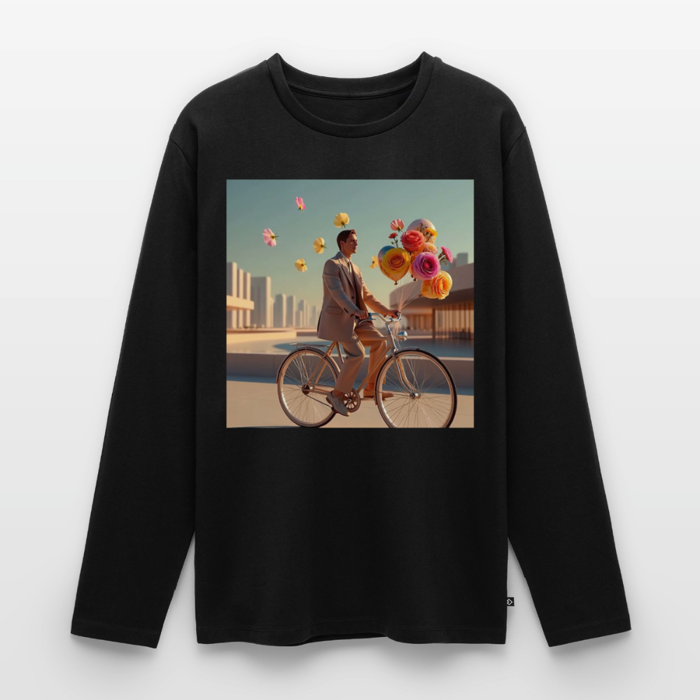Fahrt ins Ungewisse (mit Blumen) | Männer Premium Bio Langarmshirt - Schwarz