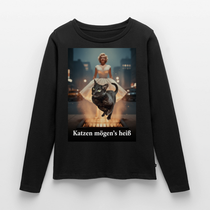 Katzen mögen’s heiß | Frauen Premium Bio Langarmshirt - Schwarz