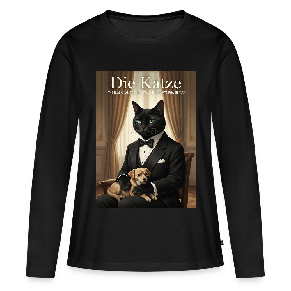 Die Katze – Krümel regelt das | Frauen Premium Bio Langarmshirt - Schwarz