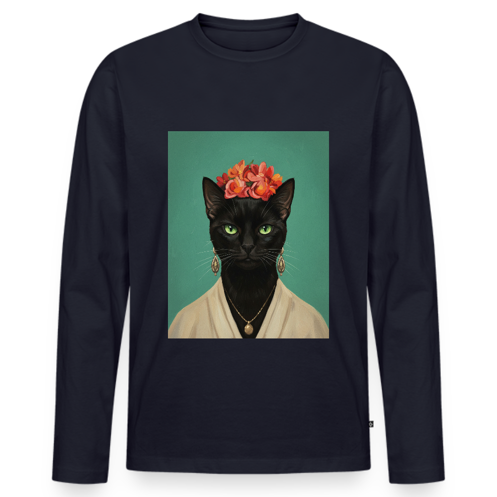 Frida Katze – Künstlerisches Katzenporträt | Men's Premium Organic Long Sleeve Shirt - navy