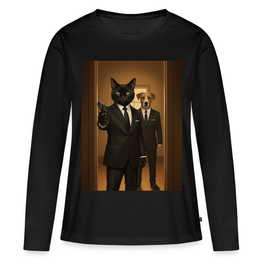 Krümel – Say Meow Again | Frauen Premium Bio Langarmshirt - Schwarz
