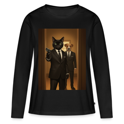 Krümel – Say Meow Again | Frauen Premium Bio Langarmshirt - Schwarz
