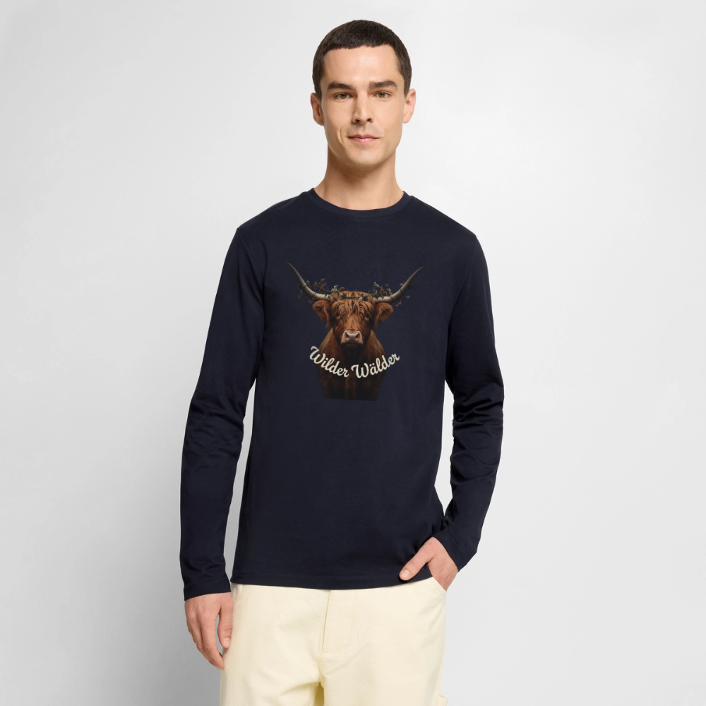 Wilder Wälder – Schwarzwald Highland Rind | Männer Premium Bio Langarmshirt - Navy