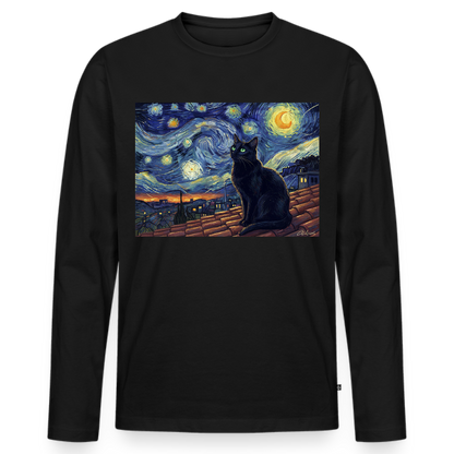 Sternennacht… aber die Katze denkt nach | Männer Premium Bio Langarmshirt - Schwarz