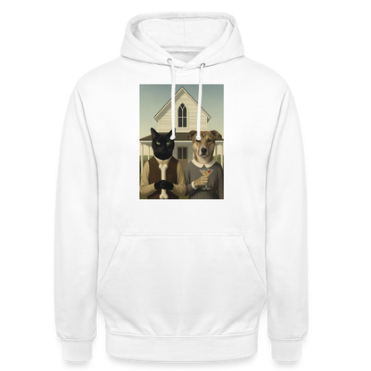 American Gothic… aber mit Katze und Hund |  Männer Premium Pullover - Weiß