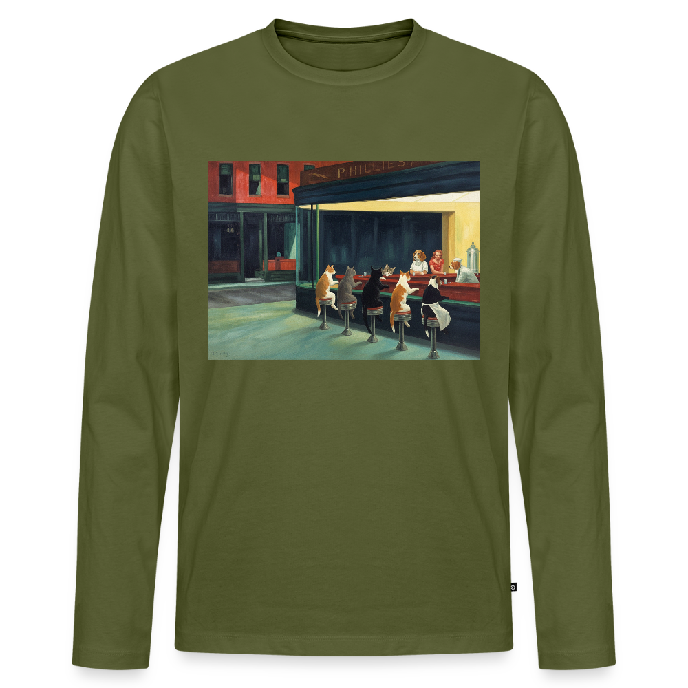 Wenn Hopper Katzen gemalt hätte | Männer Premium Bio Langarmshirt - Khaki
