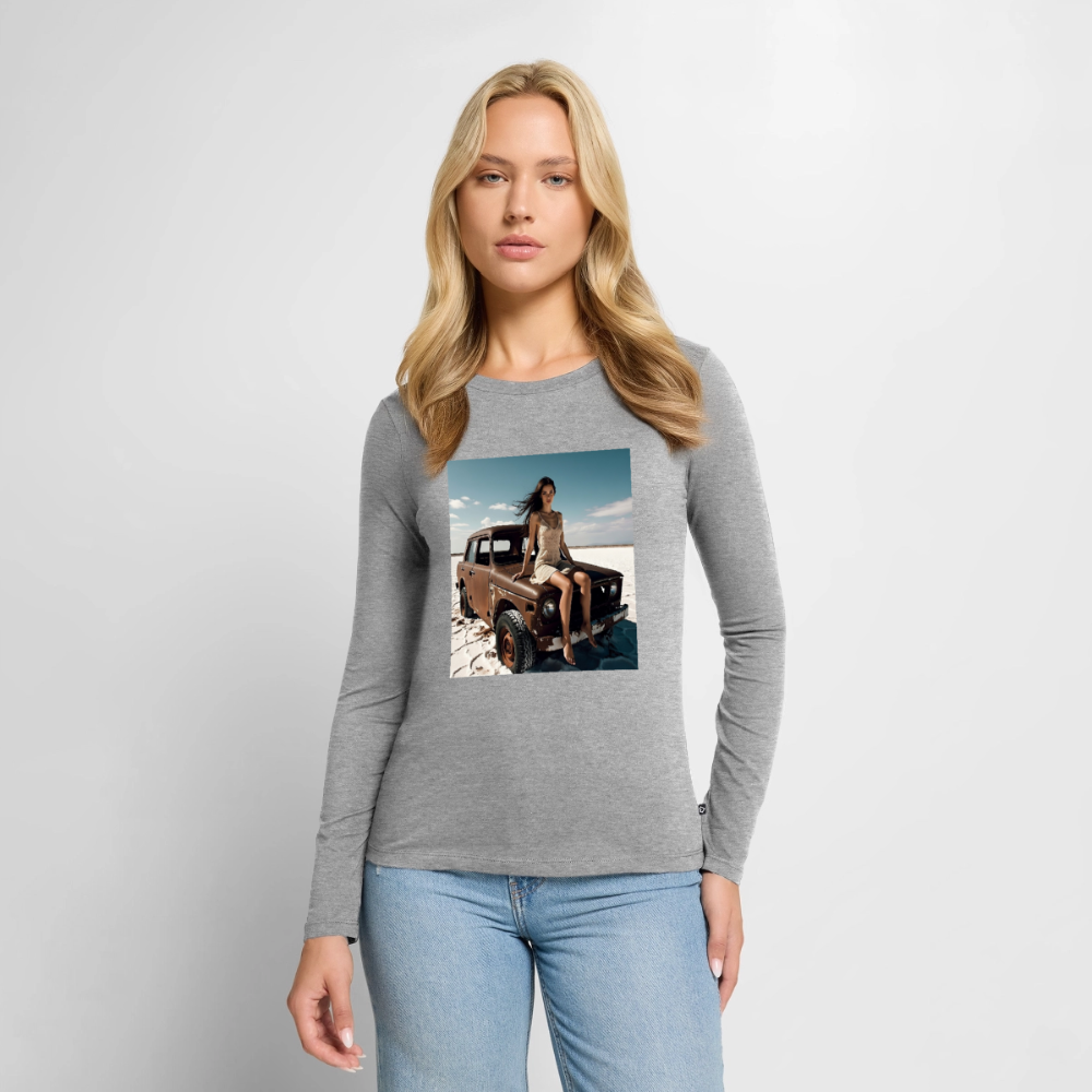 Warten auf irgendwas | Frauen Premium Bio Langarmshirt - Grau meliert