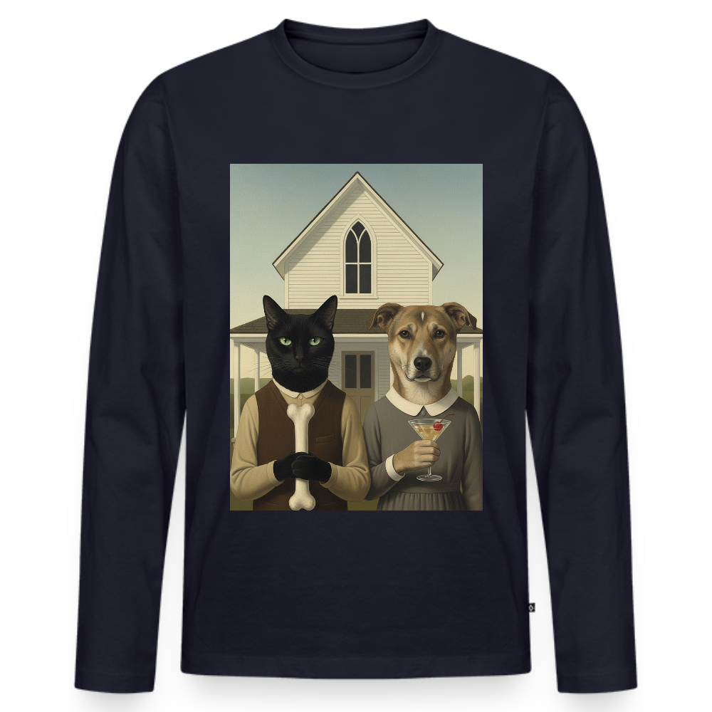 American Gothic… aber mit Katze und Hund | Männer Premium Bio Langarmshirt - Navy