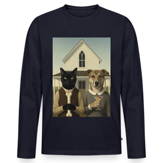 American Gothic… aber mit Katze und Hund | Männer Premium Bio Langarmshirt - Navy