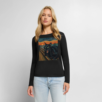 Der Schrei… aber die Katze hat’s zuerst gemerkt | Frauen Premium Bio Langarmshirt - Schwarz