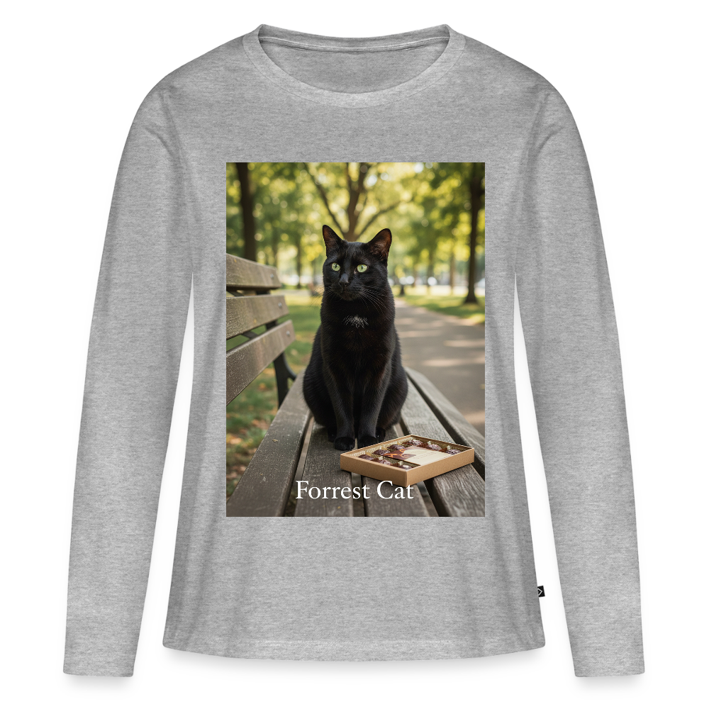 Forrest Cat – Krümel wartet | Frauen Premium Bio Langarmshirt - Grau meliert