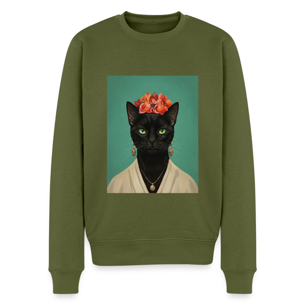 Frida Katze – Künstlerisches Katzenporträt | Men’s Premium Sweatshirt - khaki