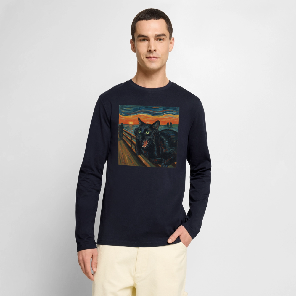 Der Schrei… aber die Katze hat’s zuerst gemerkt | Männer Premium Bio Langarmshirt - Navy