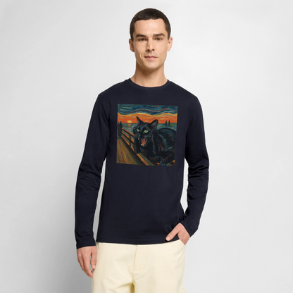 Der Schrei… aber die Katze hat’s zuerst gemerkt | Männer Premium Bio Langarmshirt - Navy