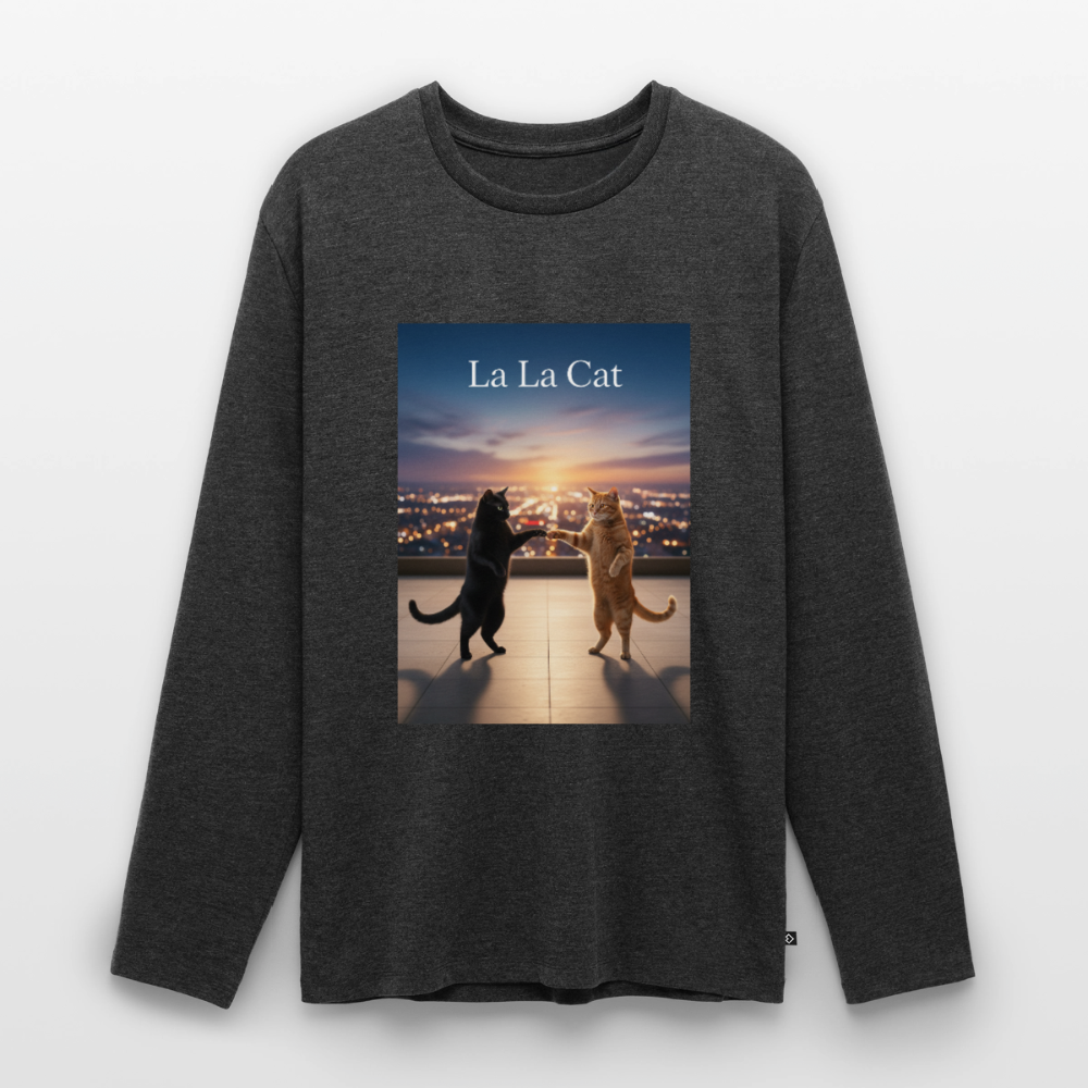 La La Cat – Tanz über den Dächern | Männer Premium Bio Langarmshirt - Anthrazit meliert