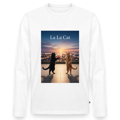 La La Cat – Tanz über den Dächern | Männer Premium Bio Langarmshirt - Weiß