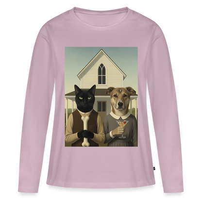 American Gothic… aber mit Katze und Hund | Frauen Premium Bio Langarmshirt - Altrosa