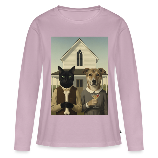 American Gothic… aber mit Katze und Hund | Frauen Premium Bio Langarmshirt - Altrosa