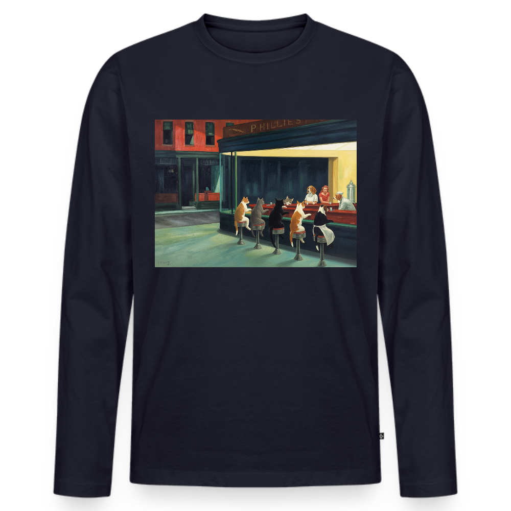Wenn Hopper Katzen gemalt hätte | Männer Premium Bio Langarmshirt - Navy