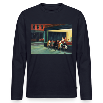 Wenn Hopper Katzen gemalt hätte | Männer Premium Bio Langarmshirt - Navy