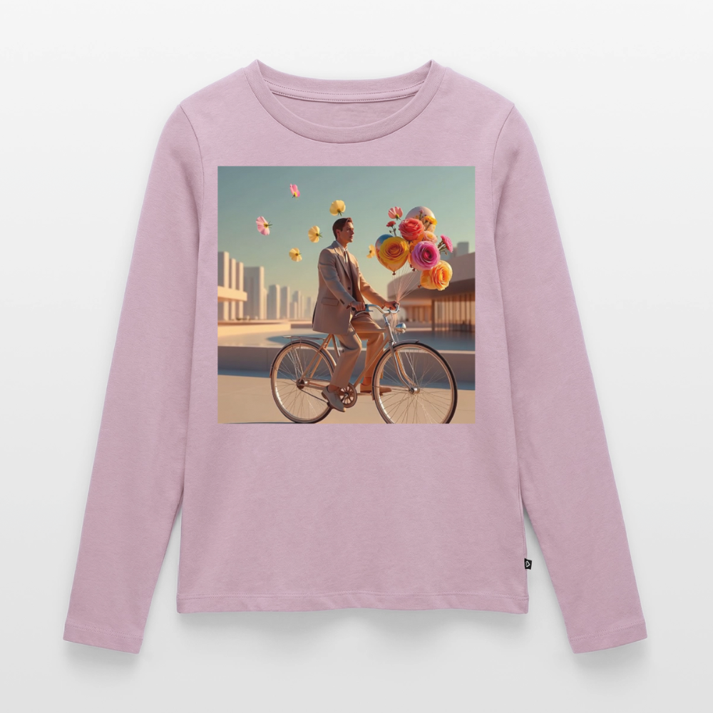 Fahrt ins Ungewisse (mit Blumen) | Frauen Premium Bio Langarmshirt - Altrosa