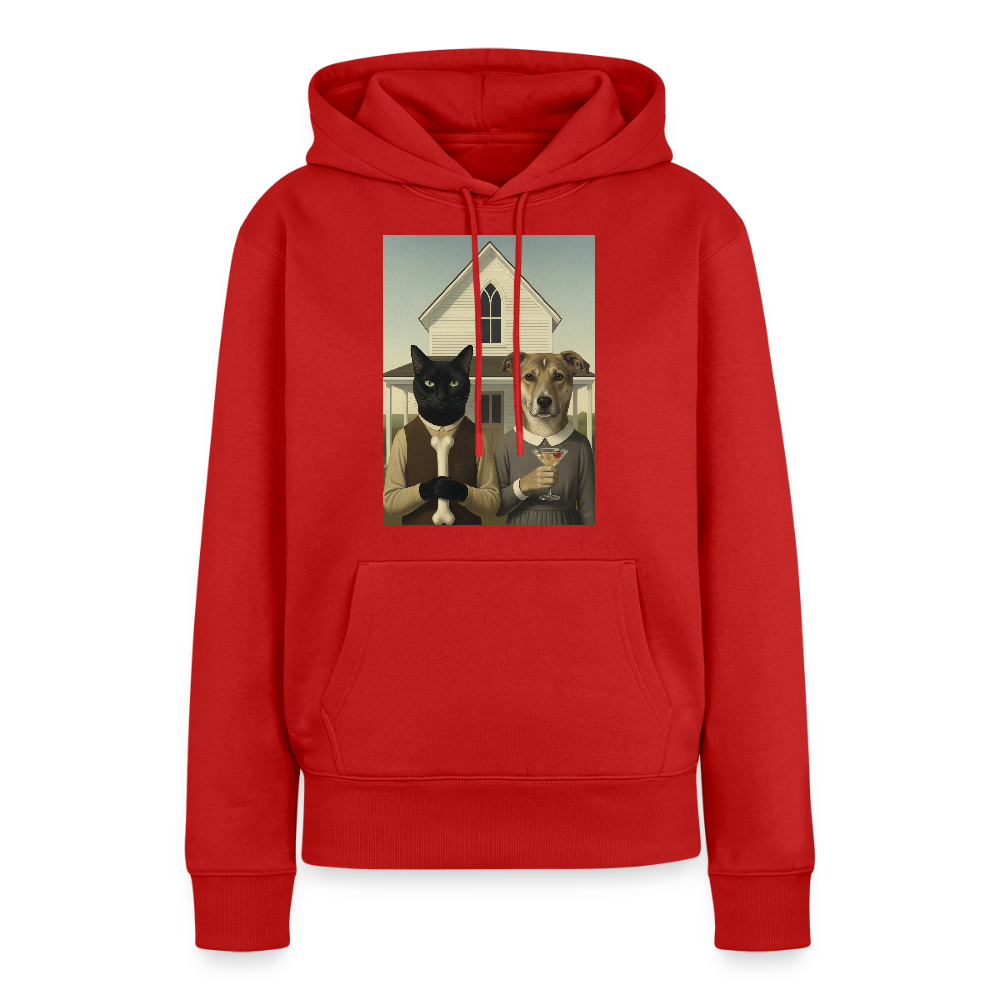 American Gothic… aber mit Katze und Hund | Frauen Premium Hoodie - Rot