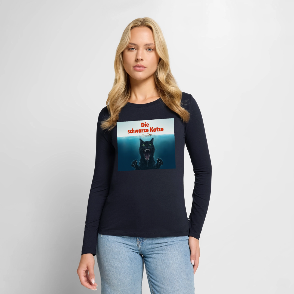 Die schwarze Katze – Krümel taucht auf | Frauen Premium Bio Langarmshirt - Navy