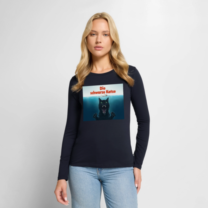 Die schwarze Katze – Krümel taucht auf | Frauen Premium Bio Langarmshirt - Navy