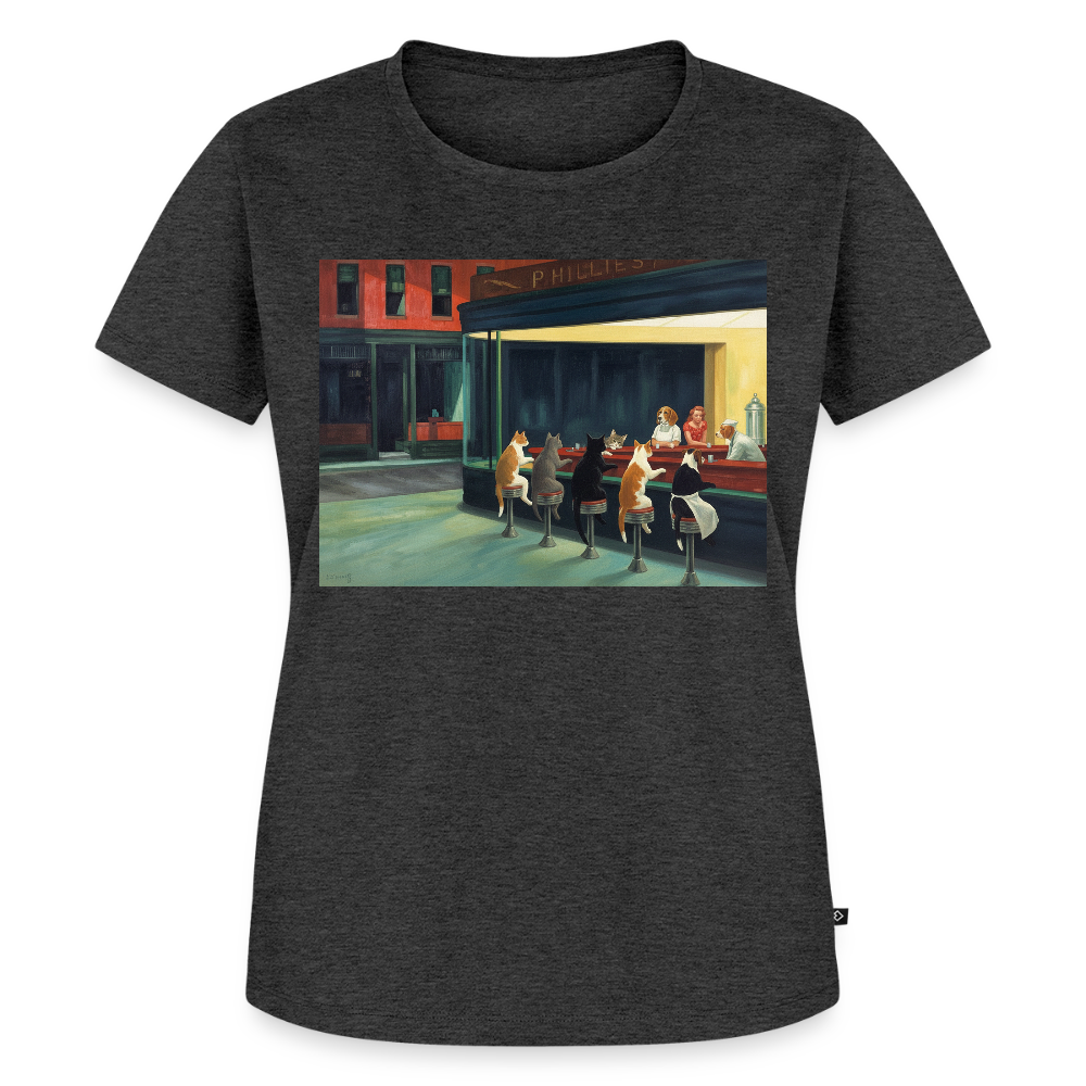 Wenn Hopper Katzen gemalt hätte | Frauen Premium T-Shirt - Anthrazit meliert