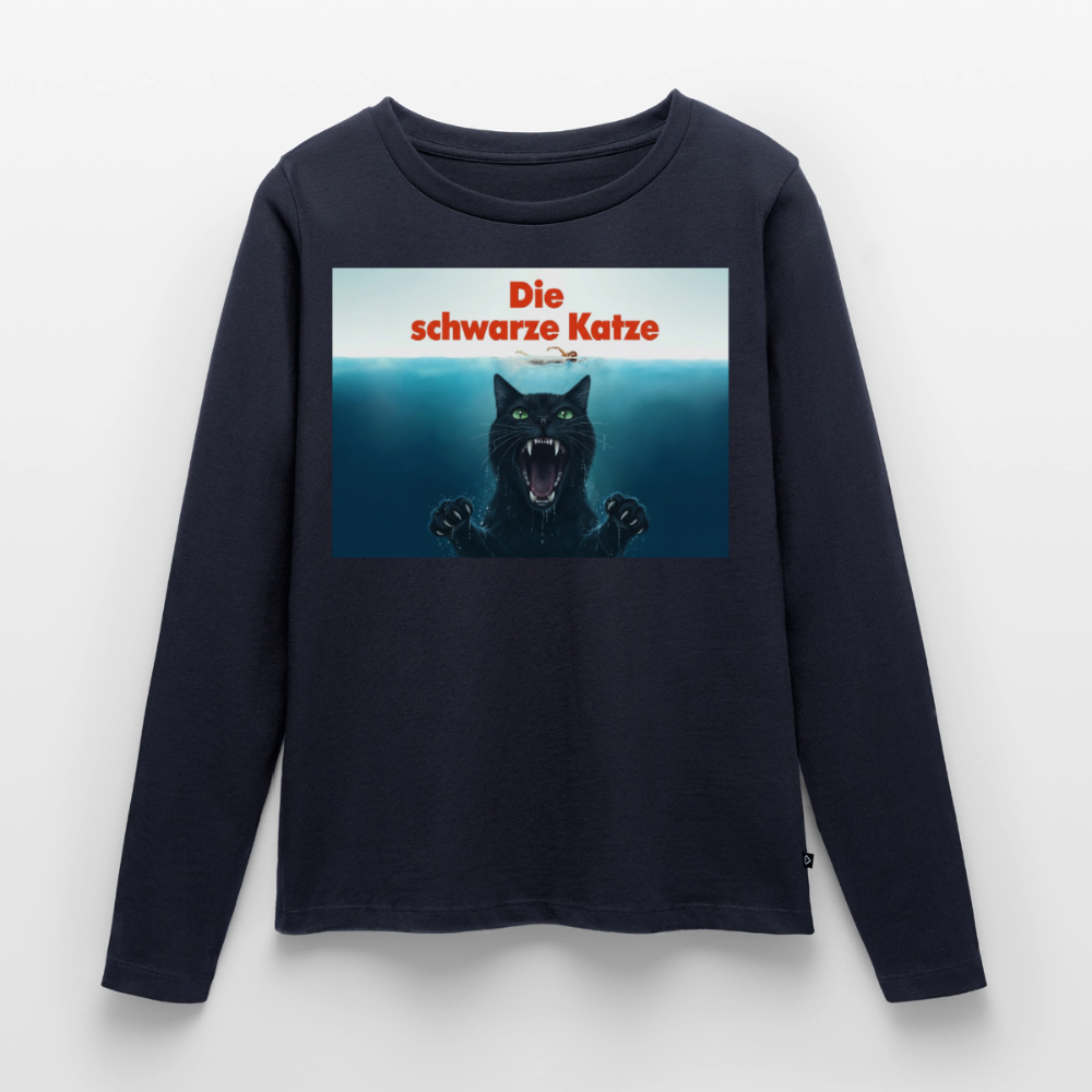 Die schwarze Katze – Krümel taucht auf | Frauen Premium Bio Langarmshirt - Navy