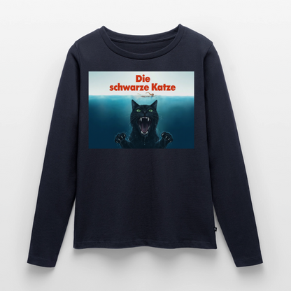 Die schwarze Katze – Krümel taucht auf | Frauen Premium Bio Langarmshirt - Navy