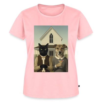 American Gothic… aber mit Katze und Hund | Frauen Premium T-Shirt - Rosa