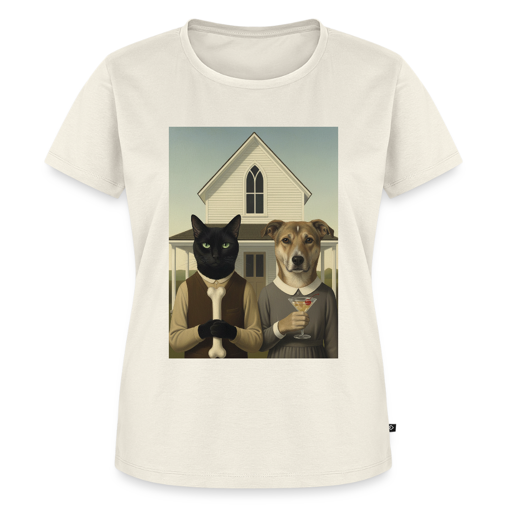 American Gothic… aber mit Katze und Hund | Frauen Premium T-Shirt - Naturweiß